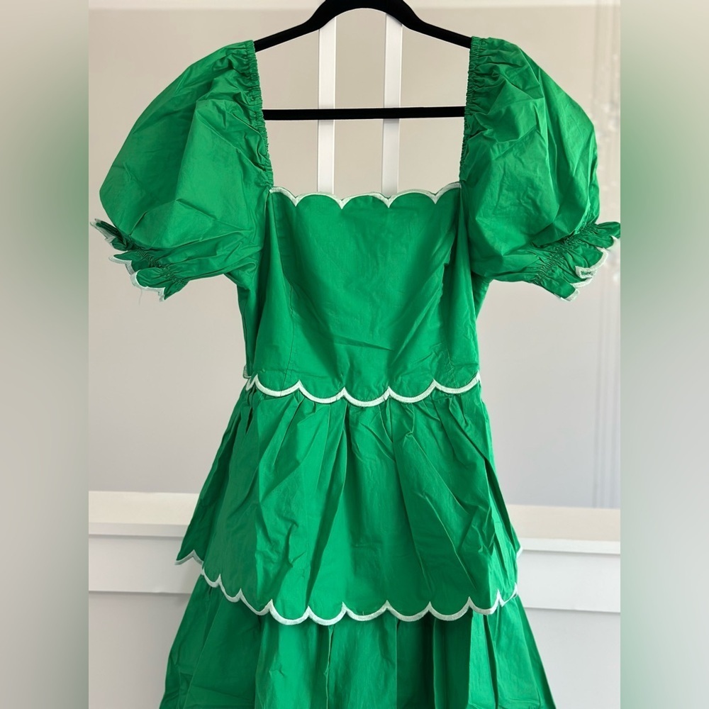 Anthropologie English Factory Green Tiered Dress with Scalloped Edges - Picture 4 of 8